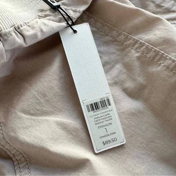 Chicos Convertible Poplin Cargo Pants Cropped Sz US 8 Beige Khaki Beachy Preppy - Picture 13 of 13